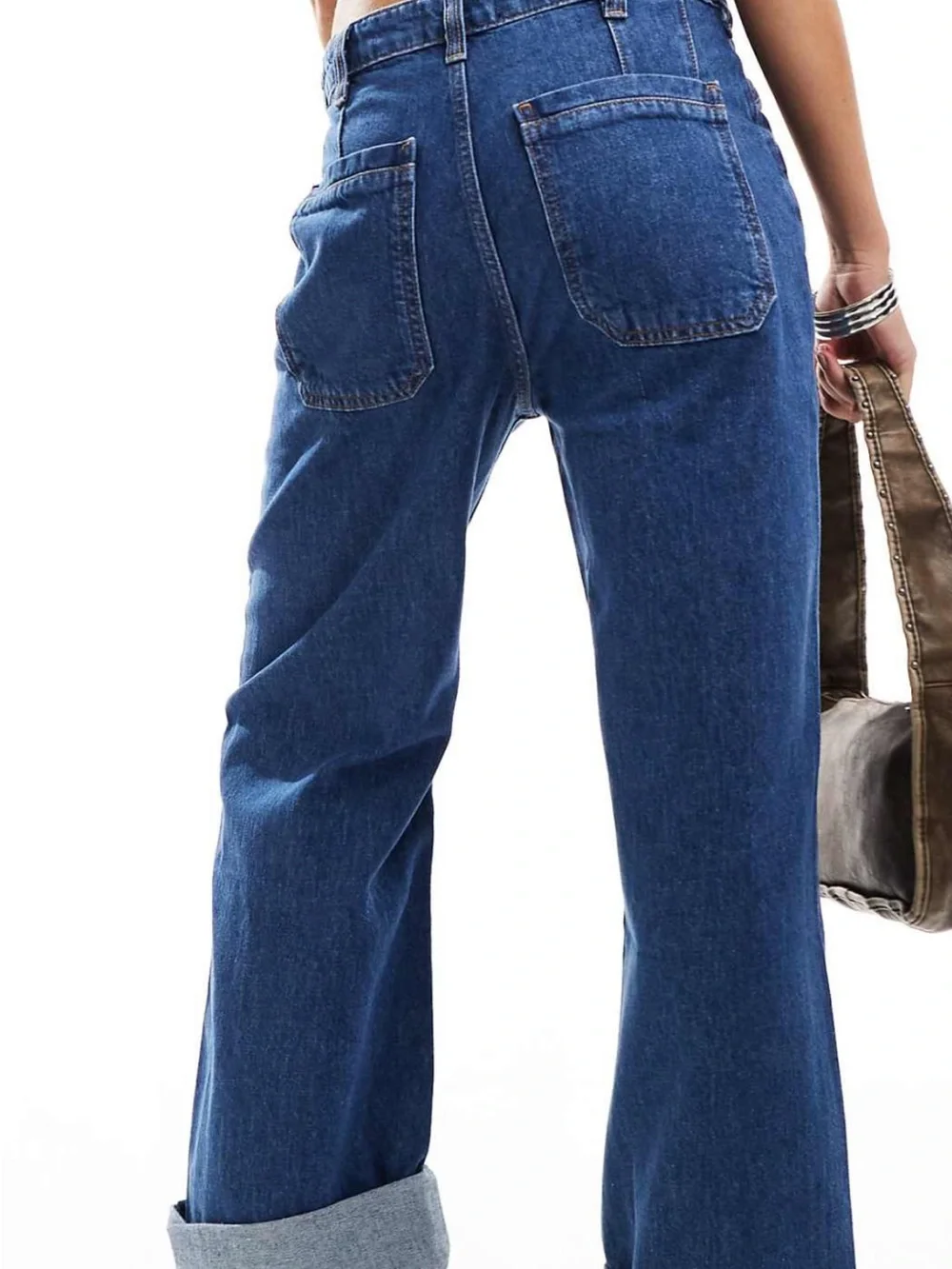 Free People mid-rise baggy jean with front pocket in blue